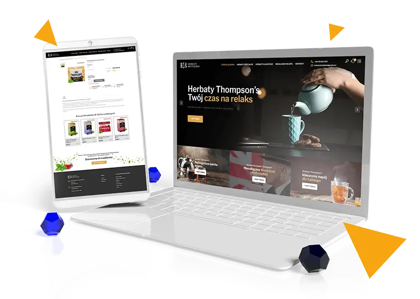 wizualizacja projektu sklepu internetowego na tablecie i laptopie