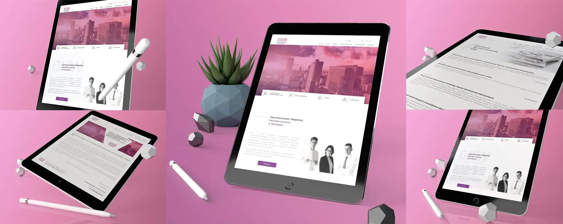 Wizualizacja projektu strony internetowej kancelarii prawnej widoczna na kilku urządzeniach