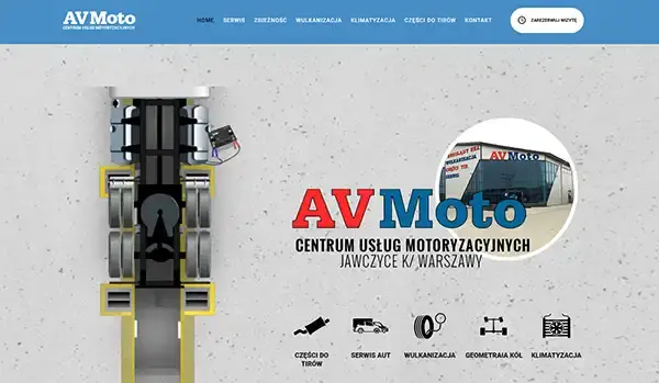 Projekt strony www dla AVMoto – centrum usług motoryzacyjnych, serwis aut, wulkanizacja, klimatyzacja, Jawczyce koło Warszawy