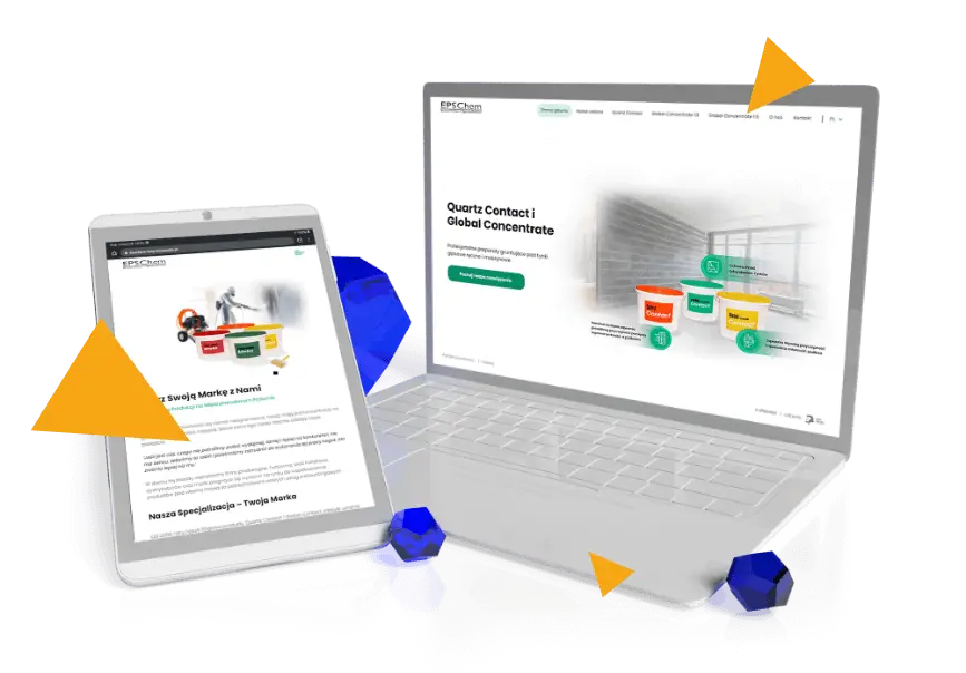 Responsywna strona www (RWD) dla producenta chemii budowlanej. Widok na laptopie i tablecie w portfolio LionStudio.