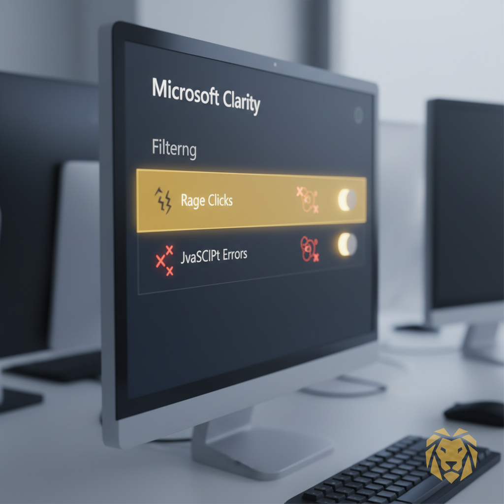 Filtry w Clarity do wyszukiwania sesji z błędami i kliknięciami.
