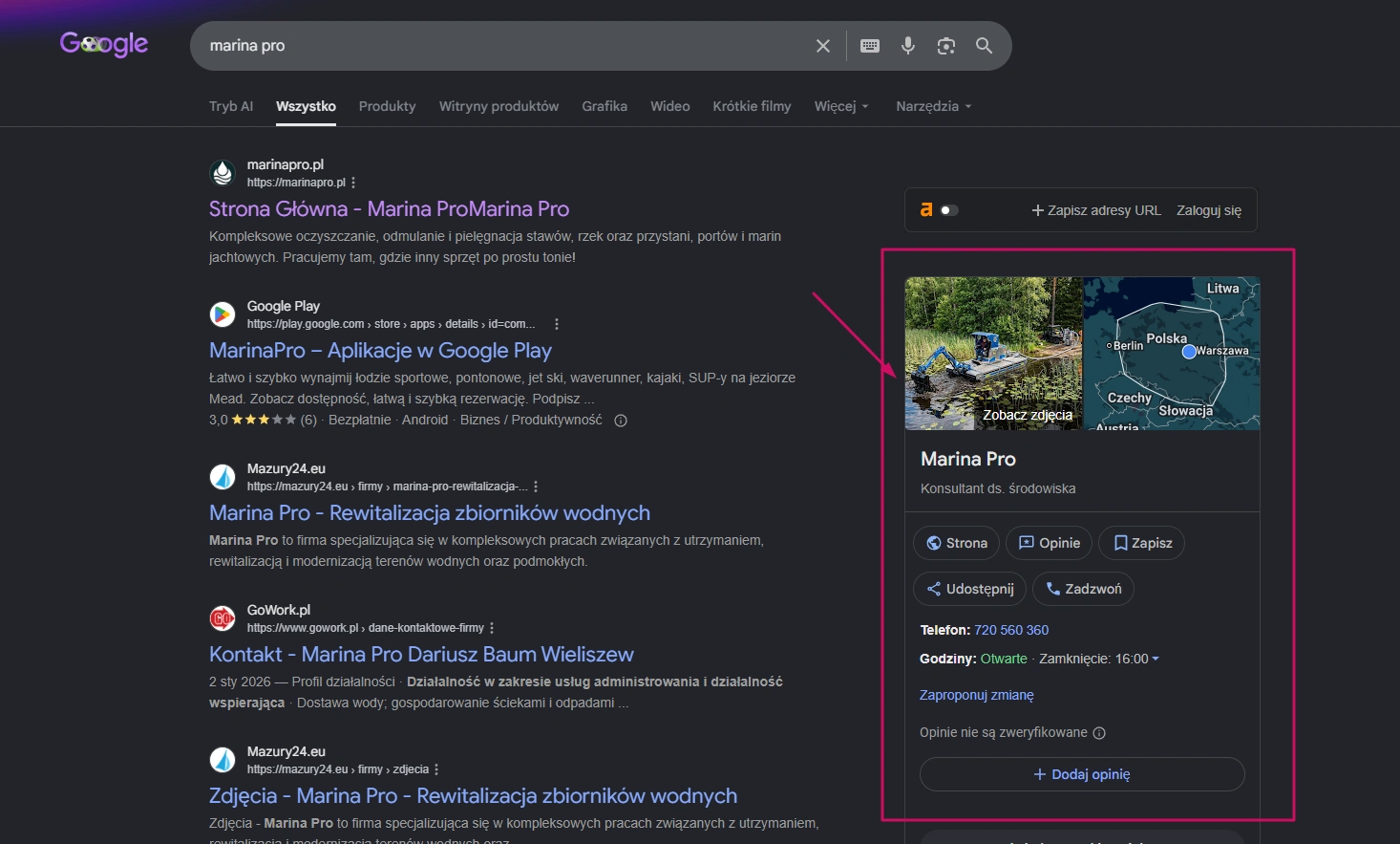 Wizytówka w Google Moja Firma